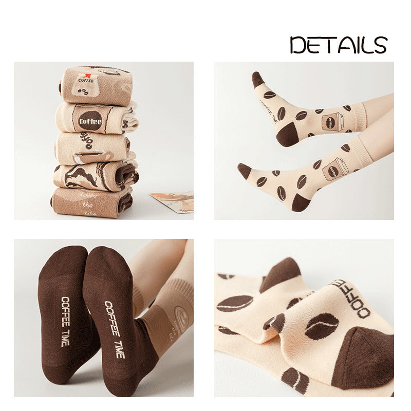 Female Personality Cartoon Letter Coffee Socks Are Comfortable And Sweat Wicking