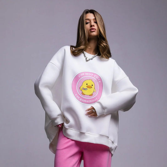 Women's Small Yellow Duck Printing Stylish Sweater