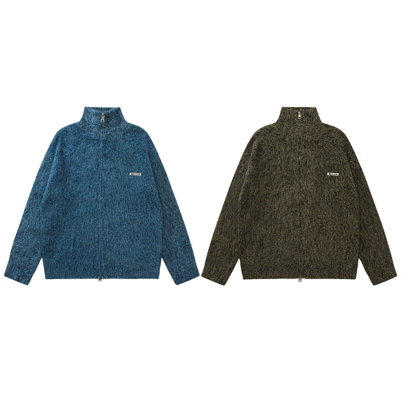 Versatile Zipper Stand Collar Sweater Men's Loose High Collar Knitted Cardigan Jacket