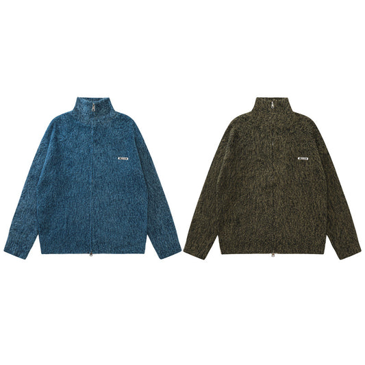 Versatile Zipper Stand Collar Sweater Men's Loose High Collar Knitted Cardigan Jacket