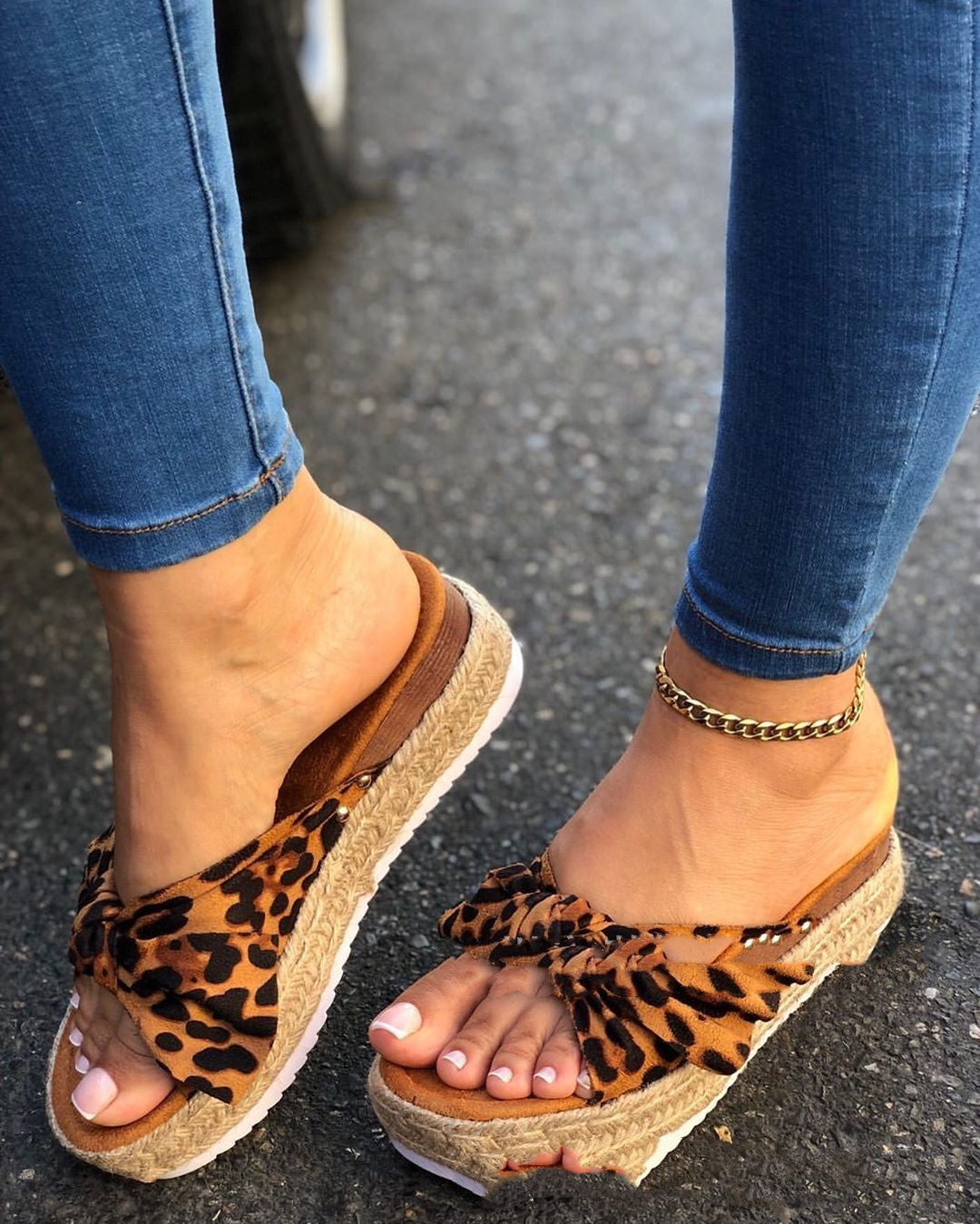 New hemp rope platform bow casual sandals