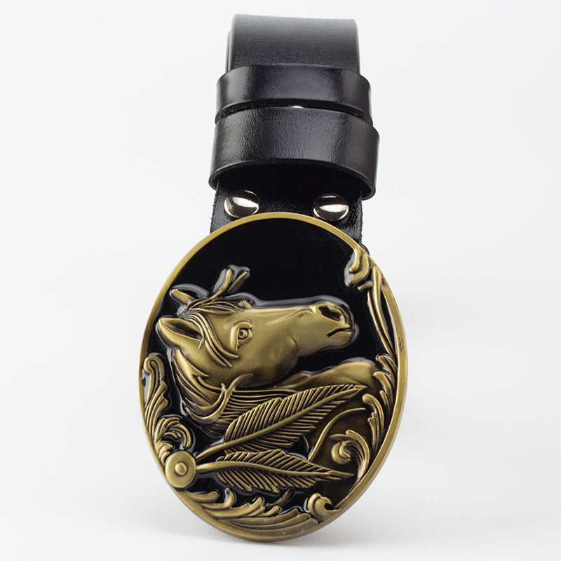 Leather horse buckle belt