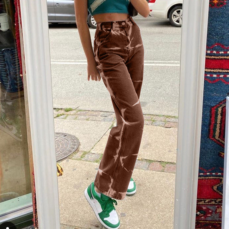 Women's Personality Tie-Dye High Waist Slim Straight-Leg Jeans