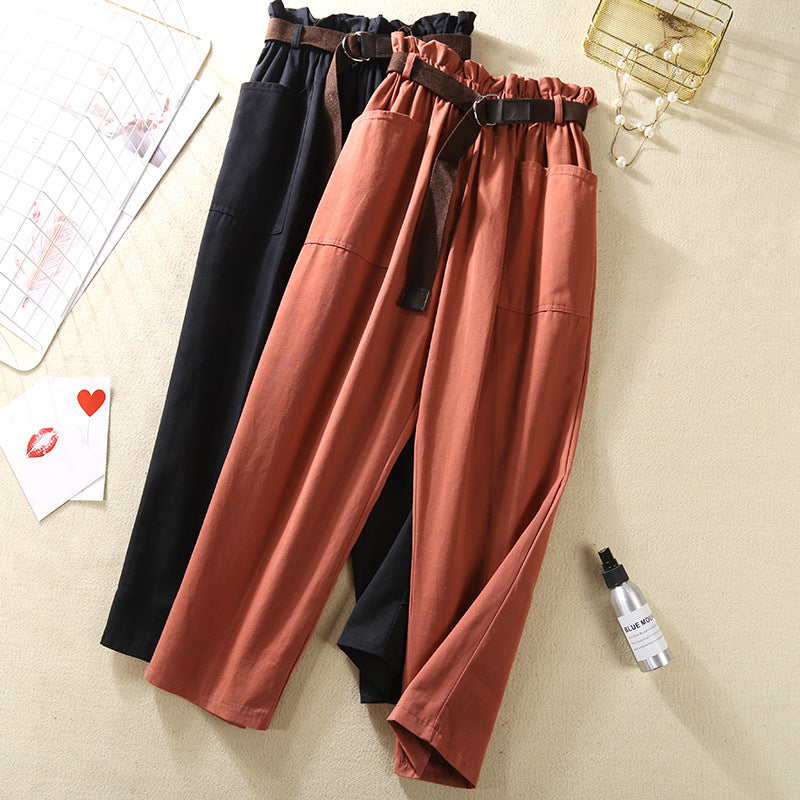 Flower bud elastic waist versatile casual pants