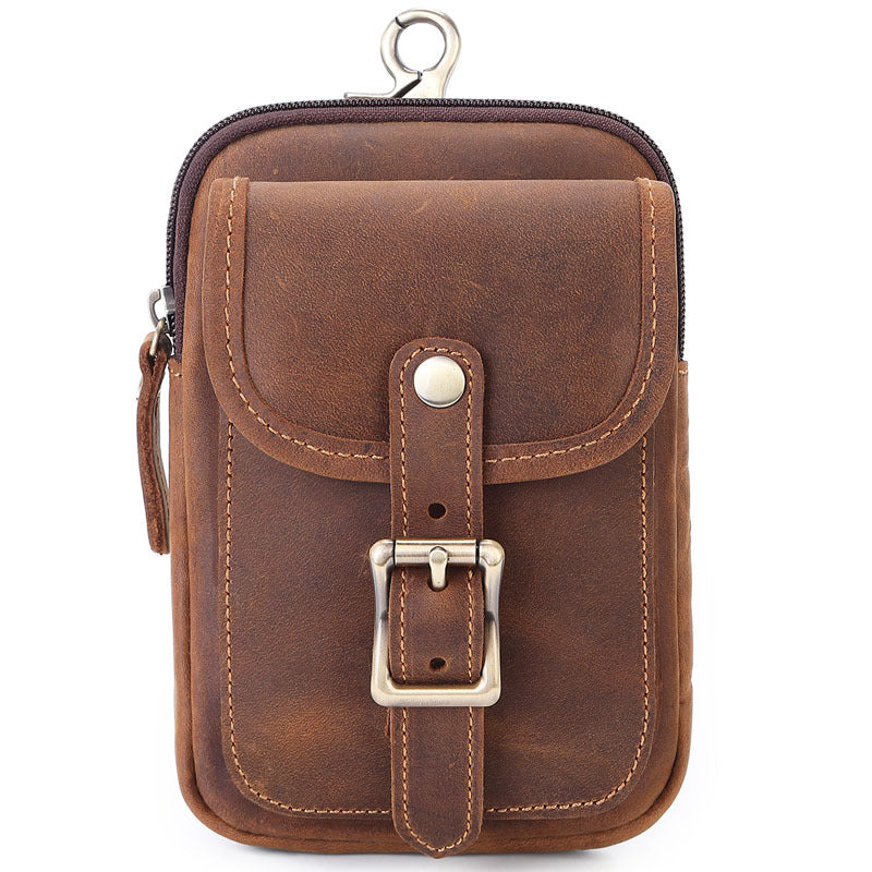Men's leather waist bag can wear belt slant across mobile phone bag