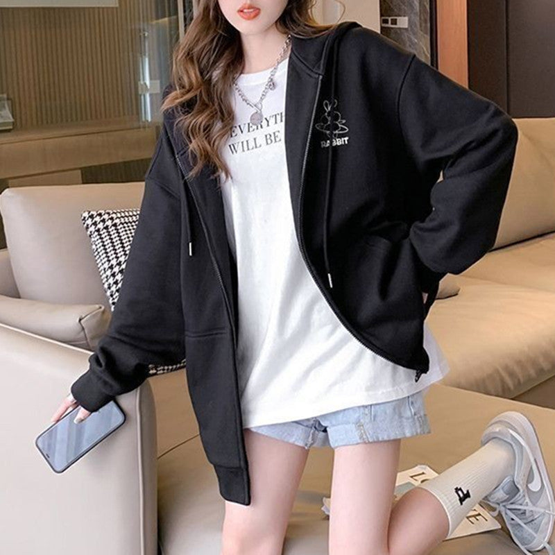 Embroidered Hooded Sweater Girls' Cardigan Jacket