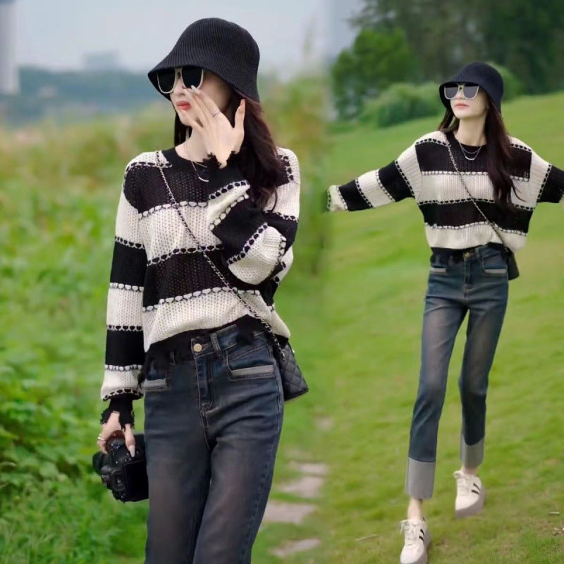 Ny koreansk stil mode afslappet hulsplejset top