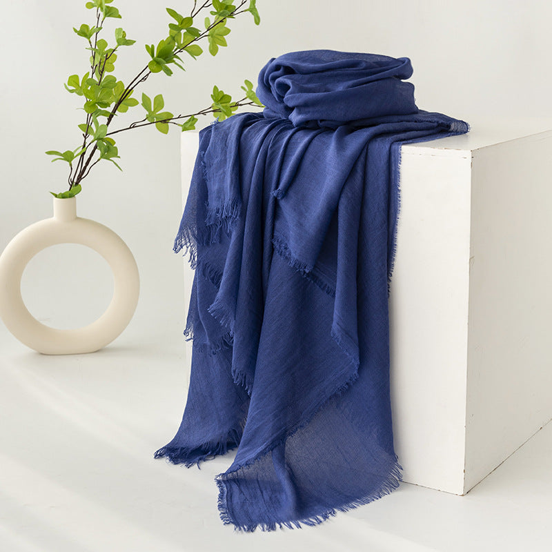 Strict Selection Summer Cotton And Linen Scarf Solid Color Simple Sun Protection