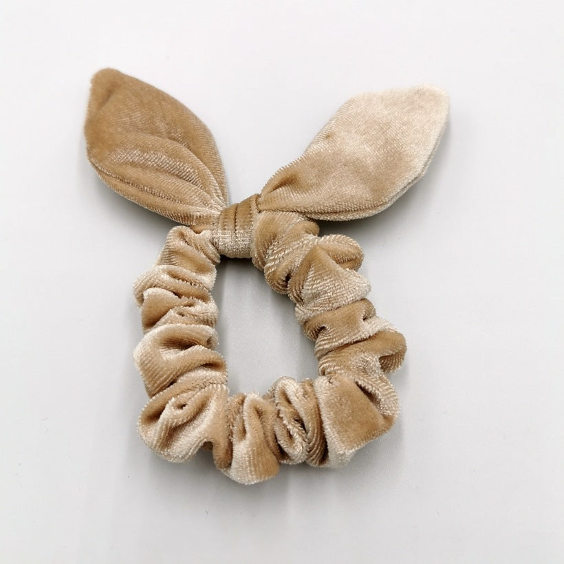 Simple Women's Gold Velvet Bunny Ear Hair Tie