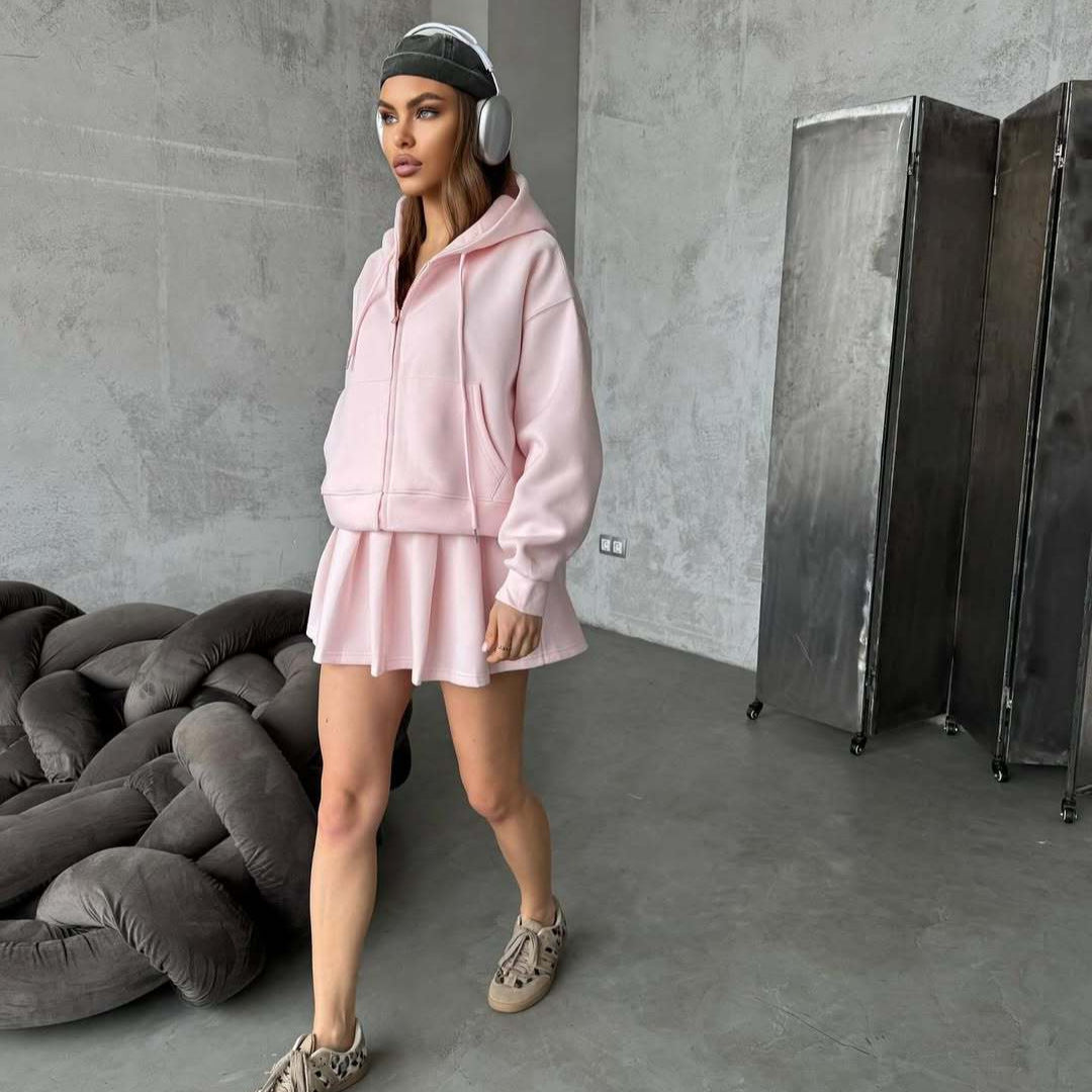 Zip-up Cardigan And Sports Skirt Set