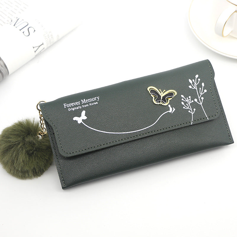 Fashion Ladies Long Solid Color Fur Ball Bow Clutch