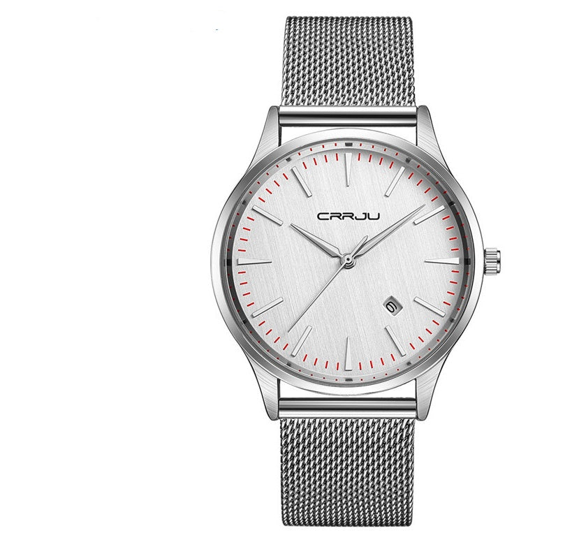 New men's steel mesh belt watch men's watch calendar casual business watch men