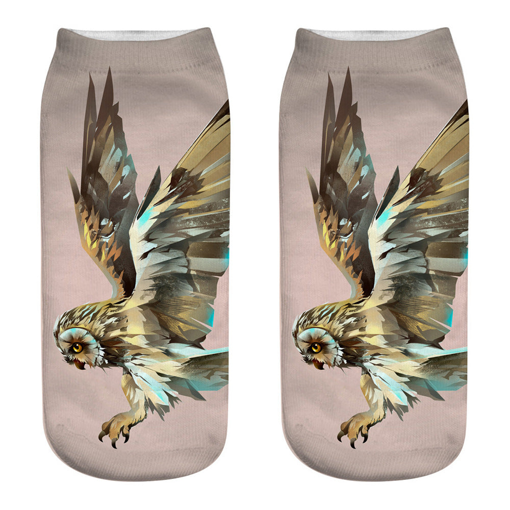Printed Female Socks Owl Pattern Animal 3D Printed Short Socks
