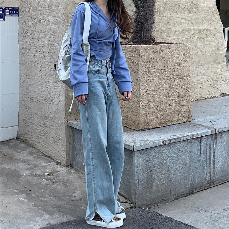 Nyt Fashion Ins Design Hættetrøje med Krydsrem og Kort Sweater