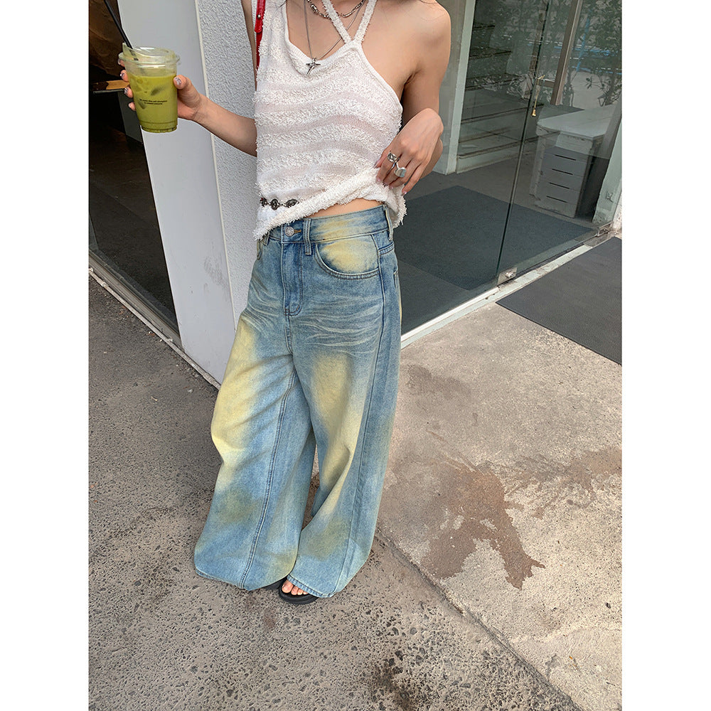 Retro mudfarvede Lyocell Jeans med ridsemønster