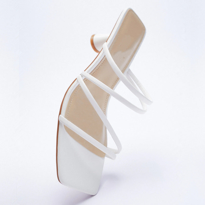 Summer New Style With Rose Wine Glass Square Toe Thin Strap Sandals Women