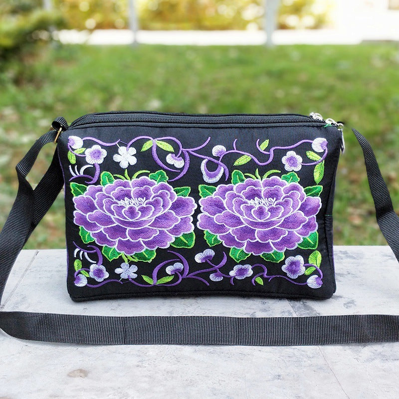 Double Sided Embroidery Crossbody Women's Canvas Shoulder Bag
