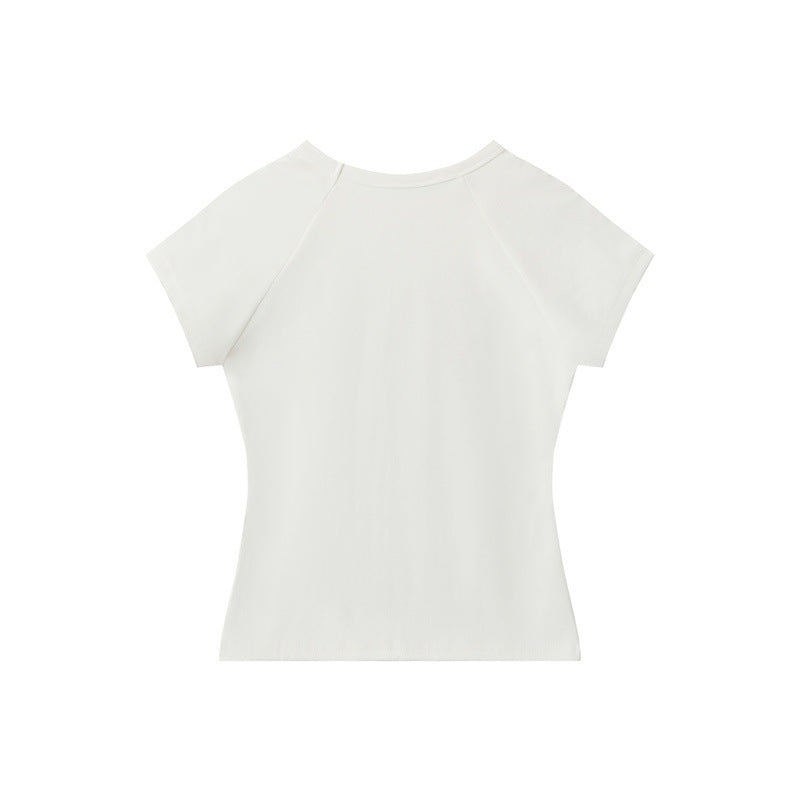 American Raglan Sleeve Bear Printed Slim-fit Short Sleeve