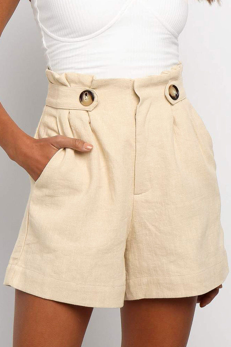 High waist ruffled loose straight pants