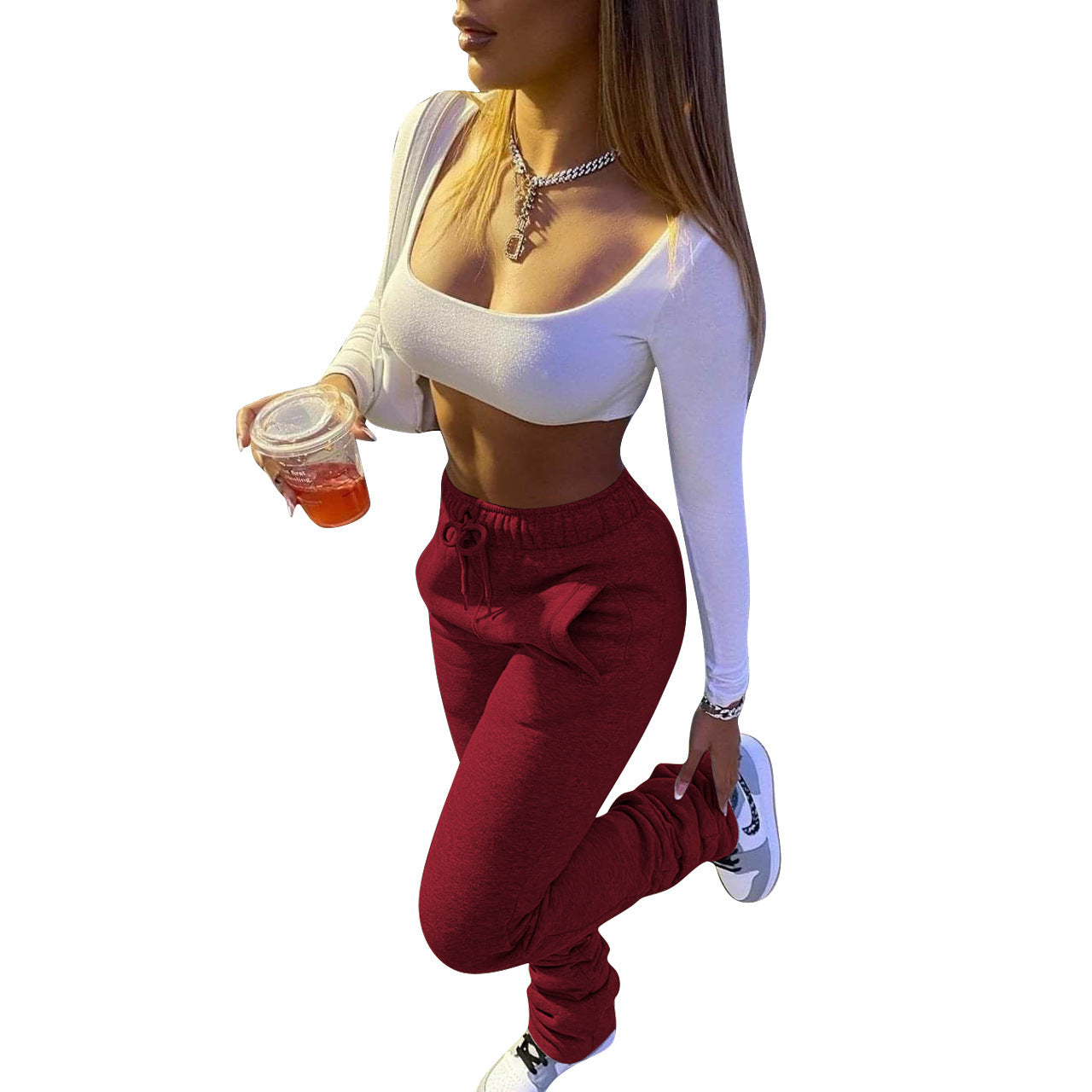 Women's Fashion Thick Stacking Casual Trousers