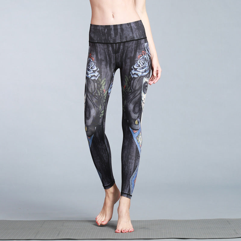 Printed elastic slim sports fitness cropped tights