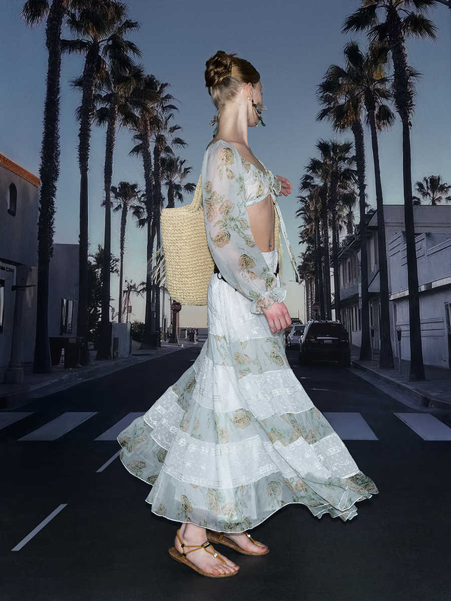 Chiffon Floral Stitching Low Waist Skirt