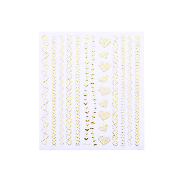 3D Nail Stickers Gold Silver Metal Black Geometric Flower