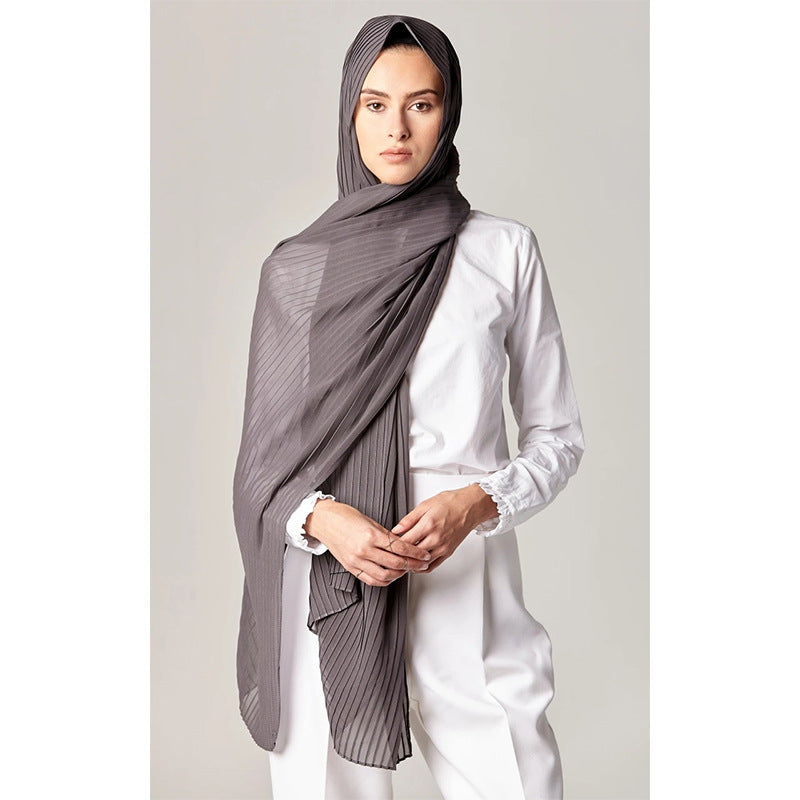 Chiffon crumpled solid color scarf