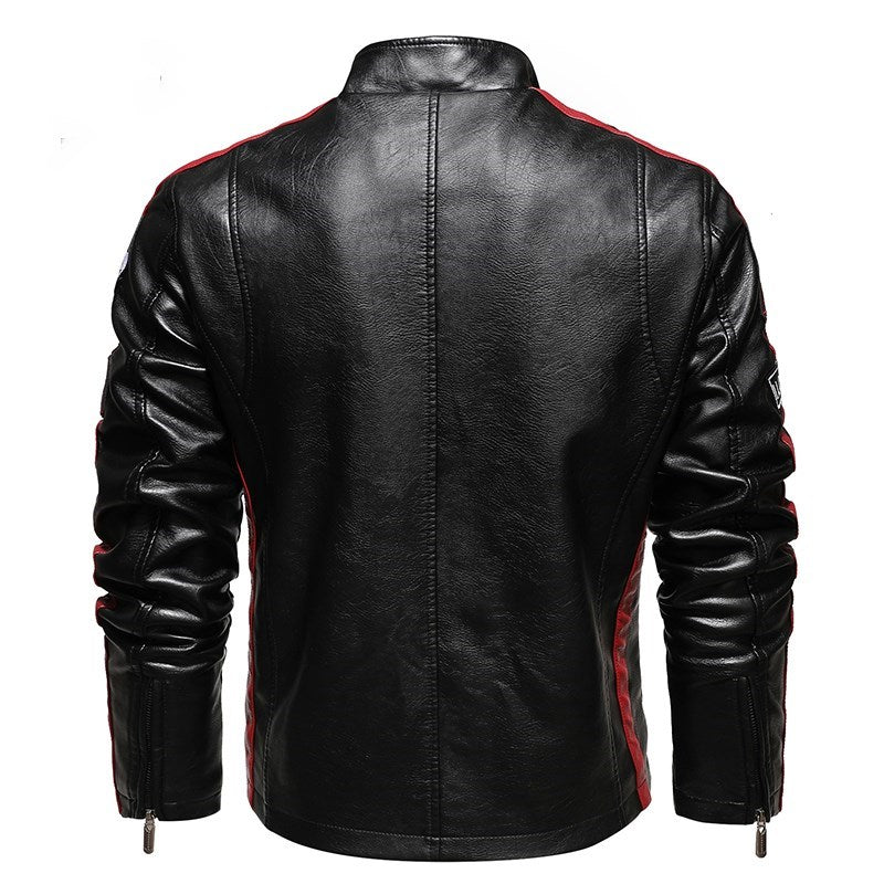 Men's leather short embroidered slim-fit youth lapel leather jacket