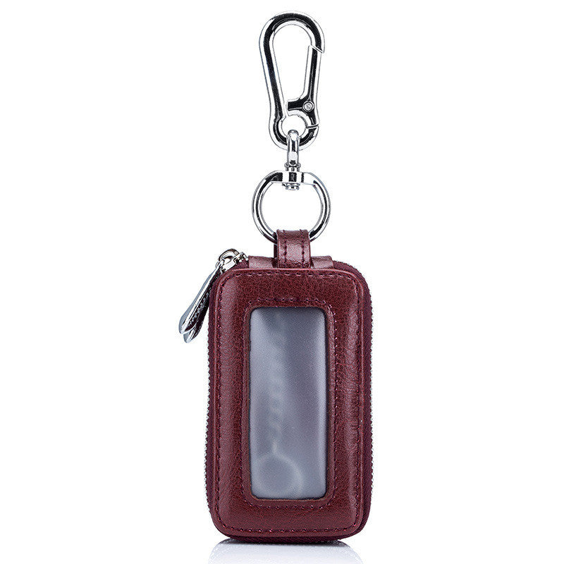 Cowhide Car Key Case Leather Double Zipper