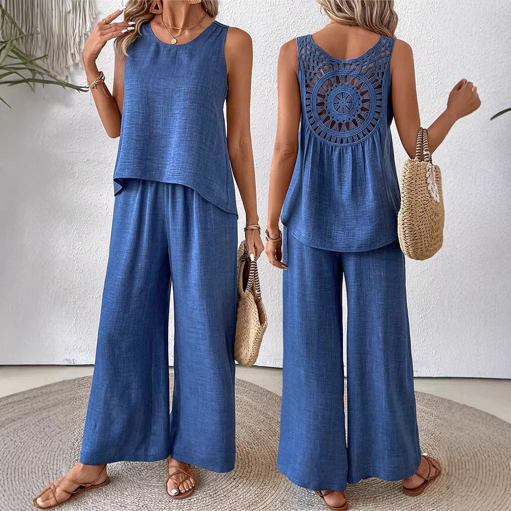 Casual Chic Elegant Floral Set With Hollow-Out Back