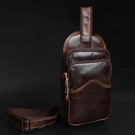 The manufacturer a sells men's casual chest bag leather wax Leather Shoulder Satchel Bag retro casual