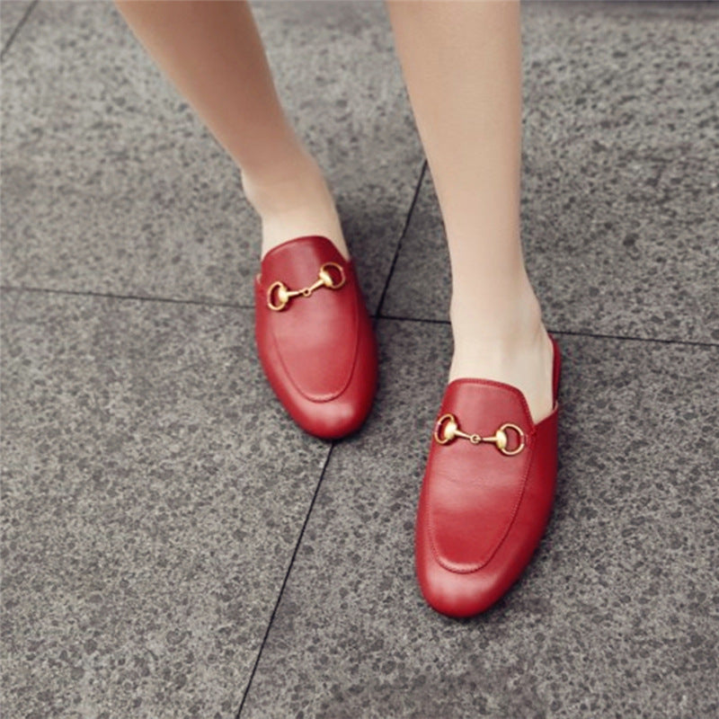 European and American leather round head classic flat shoes