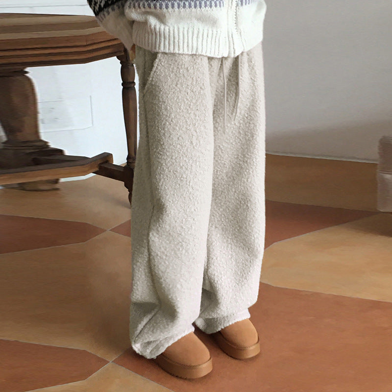 New Pure Color Thickened Warm Straight-leg Pants Casual Hot Girl Trousers