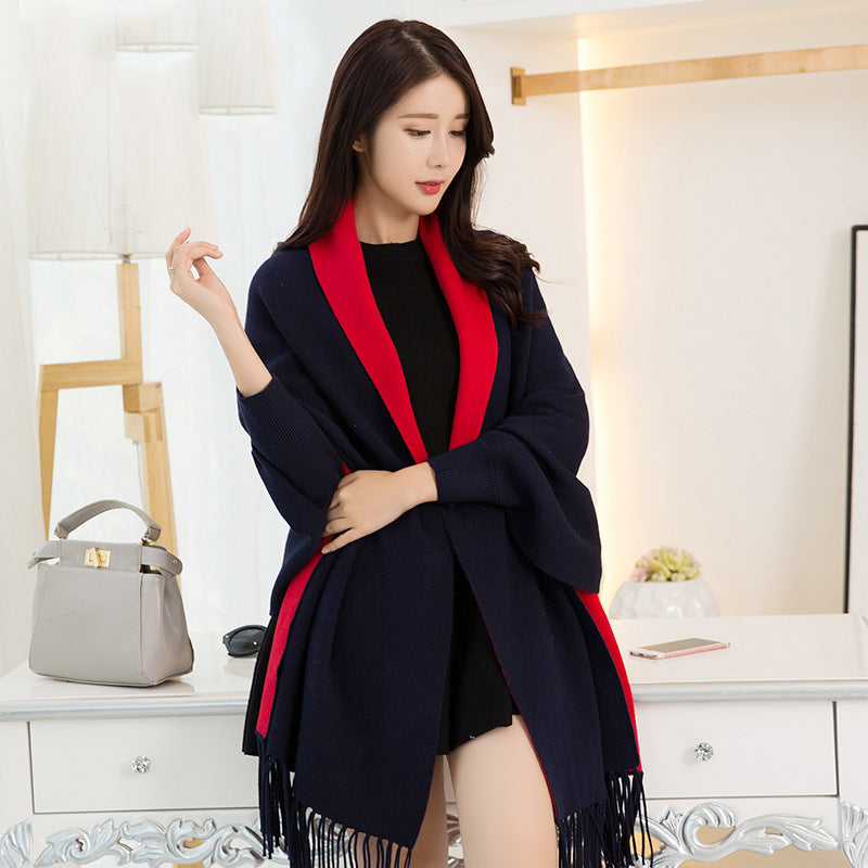 Big Cape Double-sided Shawl Scarf With Sleeves