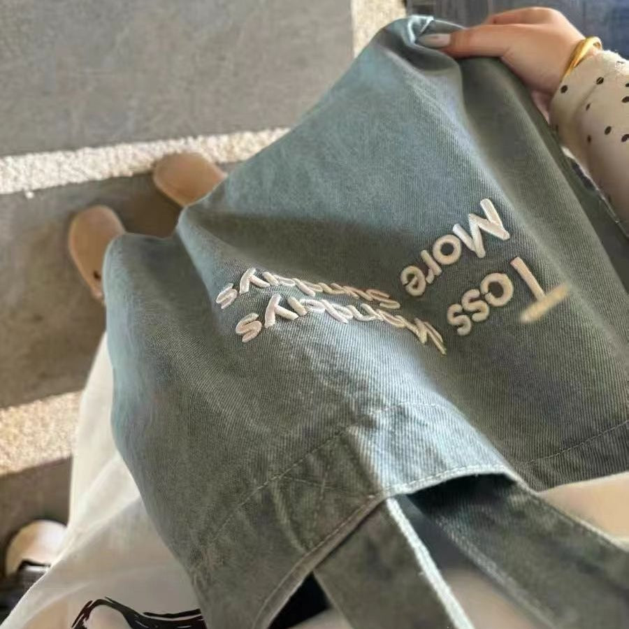 Embroidered Jean Bag Fashion All-match Class Commuter Bag Retro American Shoulder Hand-held Tote