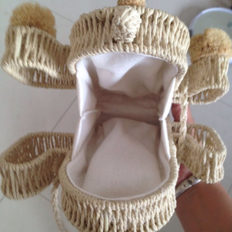 New fashion cactus straw bag smallstyle casual shoulder bag fur ball beach bag
