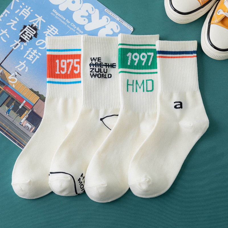 Men's And Women's Trendy Net Red Ins Cotton Tube Socks Hip-Hop Alphabet Socks