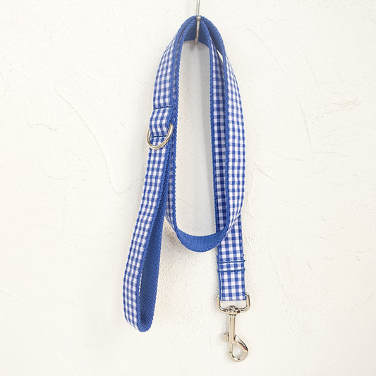 Personalized Tie Tie Blue Delicious Plaid Adjustable Dog Collar Leash Set