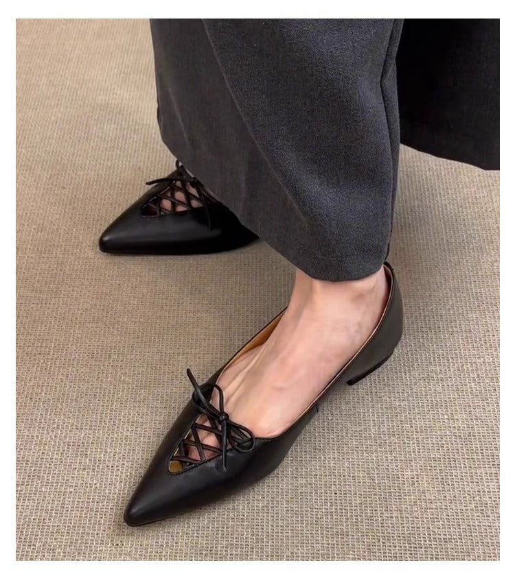 Womens Bow-Knot French Cutout Commuter Flat Shoes
