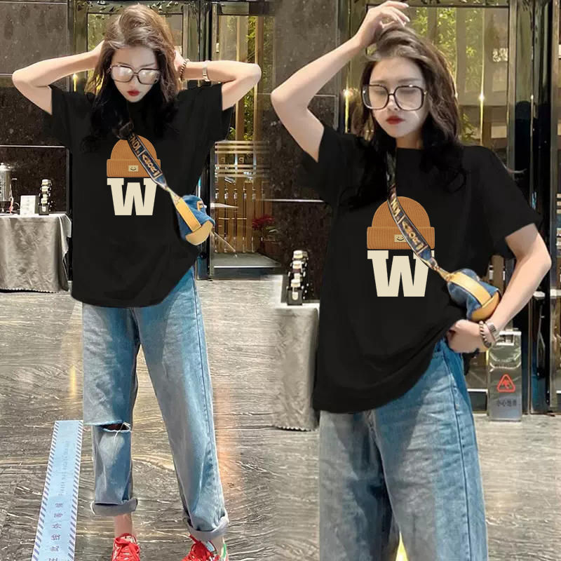 All-matching Letter Print Short-sleeve T-shirt Women's Round Neck Top