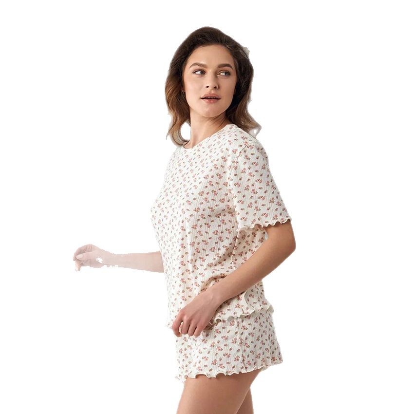 Knitted Short-sleeve Pajama Set With Shorts