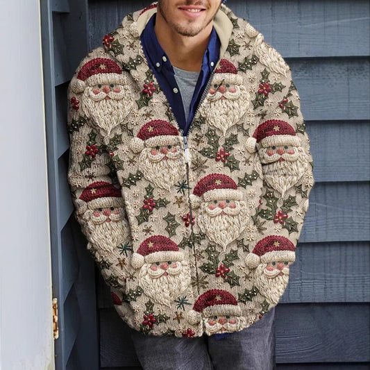 Christmas 3D Digital-Print Casual Zip-Up Hoodie