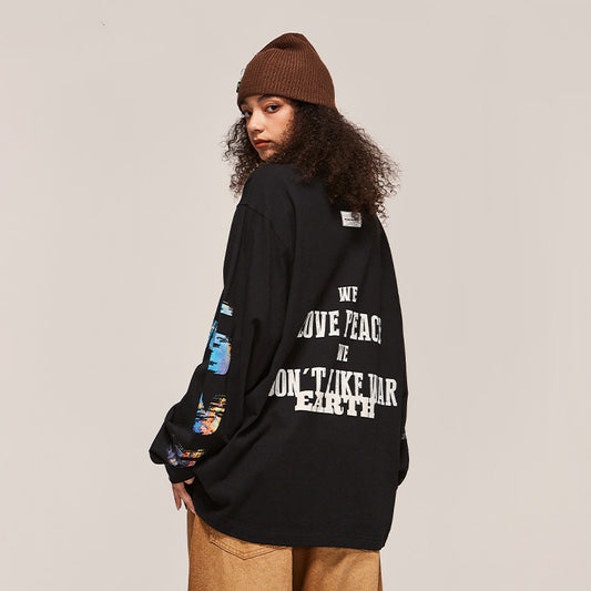 High Street Vintage Print Design Spring New Round Neck Sweater
