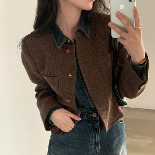 Pure Color All-matching Double Pocket Long Sleeve Coat