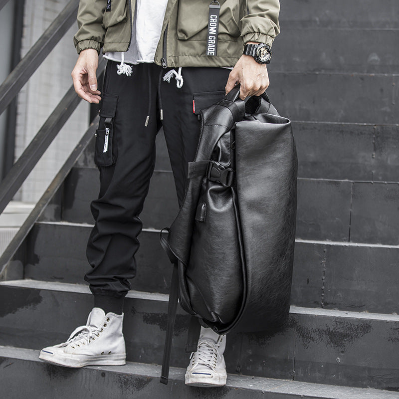 New promotion Korean men's pu shoulder bag men's leather fashion trend casual simple college men's backpack cross-border