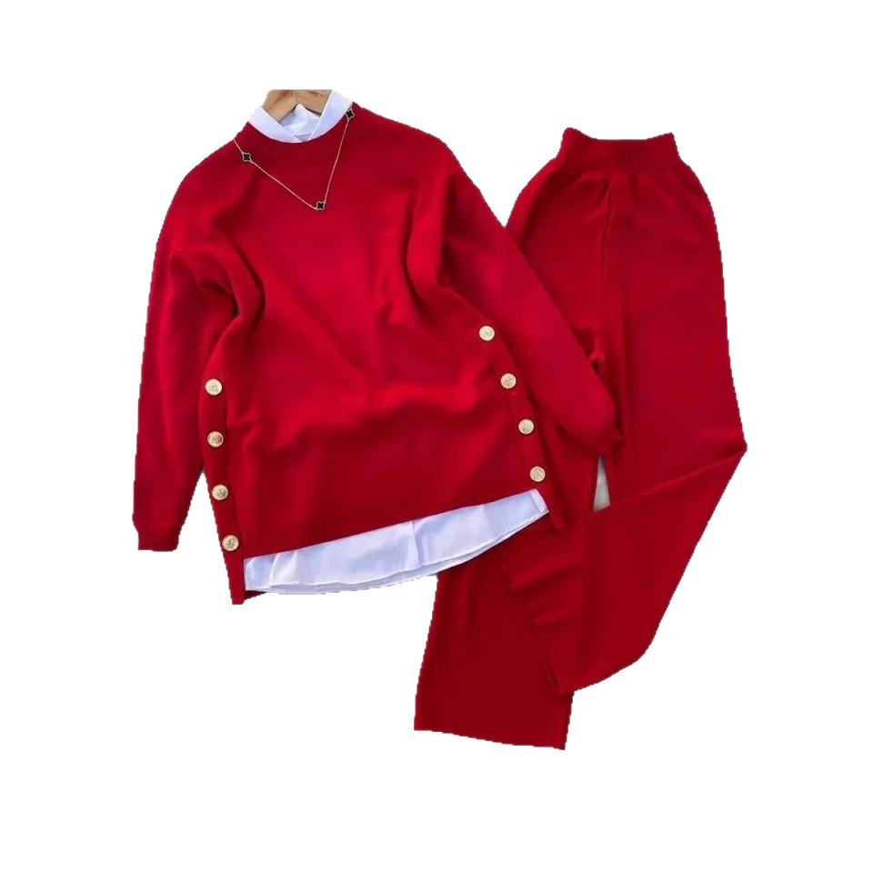 Independent Site Cross-border Button Decoration Fake Two-piece Set