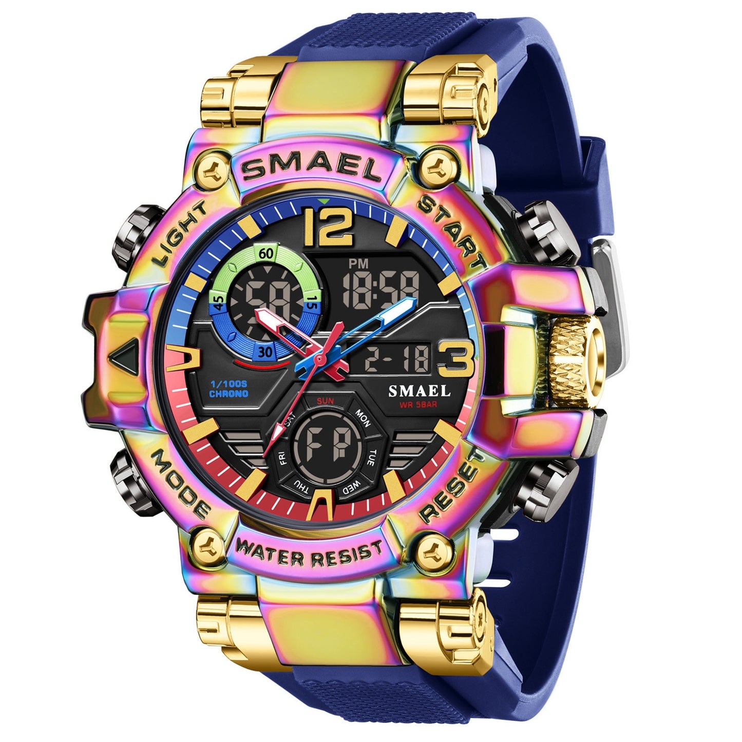 Mens Alloy Multicolor Multi-Function Dual-Display Sports Watch
