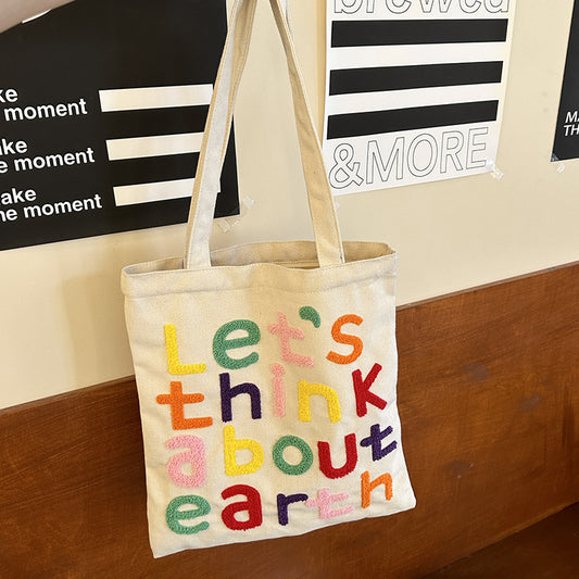Letter Large Capacity Versatile Canvas Bag For Women