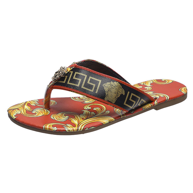 Women's Summer New Fashion Print Flip-flops Flat Slippers